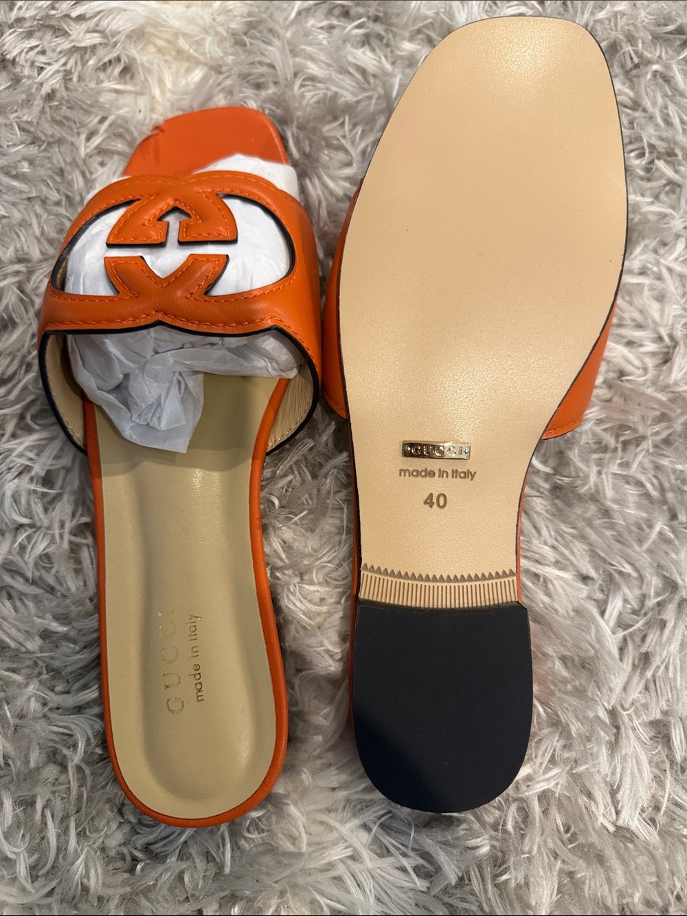 Gucci Orange Leather GG Slide Sandals (1) - Picture 4 of 6